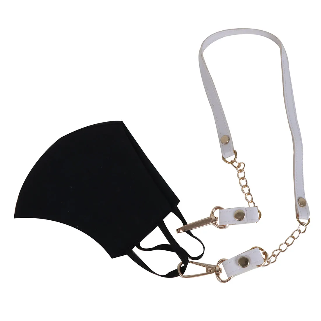 METALLIC GOLD-TONED CHAIN-LINK & WHITE LEATHER MASK CHAIN OR SUNGLASS CHAIN