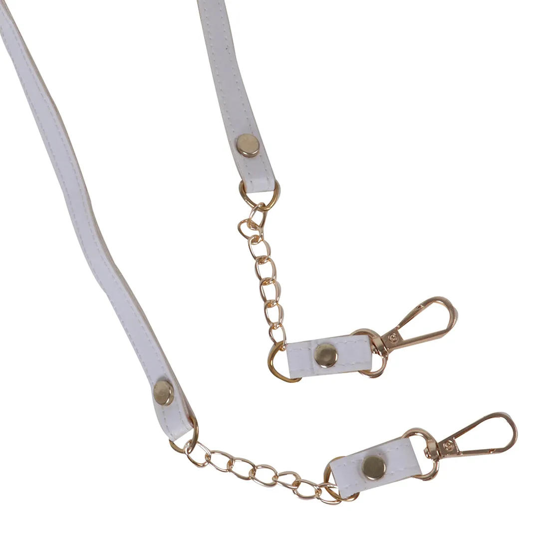 METALLIC GOLD-TONED CHAIN-LINK & WHITE LEATHER MASK CHAIN OR SUNGLASS CHAIN