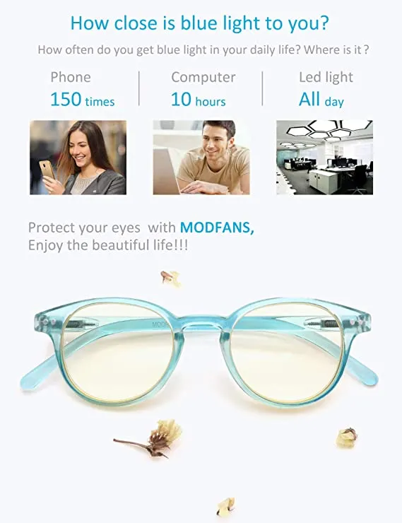MODFANS Blue Light Shield Computer Reading Glasses 0.75 for Women Anti Blue Light UV Protection Classic Round Frame Low Color Lens