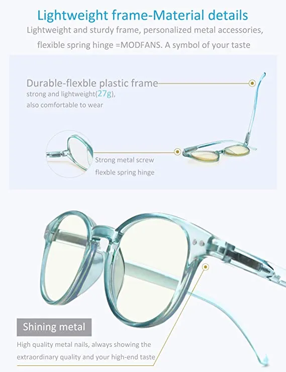 MODFANS Blue Light Shield Computer Reading Glasses 0.75 for Women Anti Blue Light UV Protection Classic Round Frame Low Color Lens