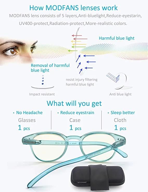 MODFANS Blue Light Shield Computer Reading Glasses 0.75 for Women Anti Blue Light UV Protection Classic Round Frame Low Color Lens