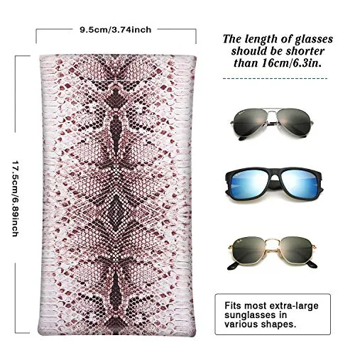 MoKo Squeeze Top Glasses Pouch (2 Pack), Portable Leather Soft Sunglasses Case Anti-Scratch Eyeglasses Bag Goggles Sleeve with Cleaning Cloth for Women Men, Black & Python Grain