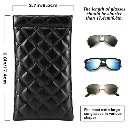 MoKo Squeeze Top Sunglasses Pouch, 2PCS Soft Eyeglasses Pouch Portable Sunglass Organizer Bag Protective Sunglasses Case for Women Men, Black   Pink