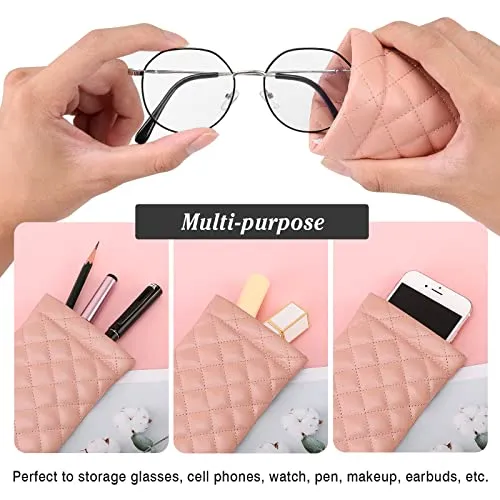 MoKo Squeeze Top Sunglasses Pouch, 2PCS Soft Eyeglasses Pouch Portable Sunglass Organizer Bag Protective Sunglasses Case for Women Men, Black   Pink