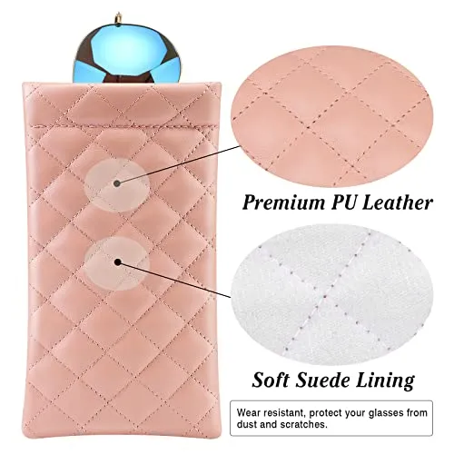 MoKo Squeeze Top Sunglasses Pouch, 2PCS Soft Eyeglasses Pouch Portable Sunglass Organizer Bag Protective Sunglasses Case for Women Men, Black   Pink