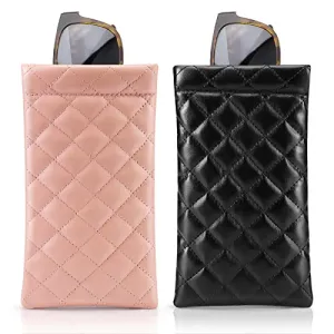 MoKo Squeeze Top Sunglasses Pouch, 2PCS Soft Eyeglasses Pouch Portable Sunglass Organizer Bag Protective Sunglasses Case for Women Men, Black   Pink