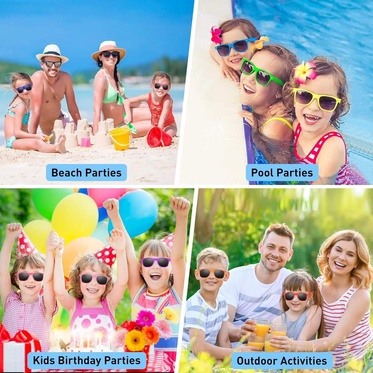 Morcheiong 8/16/32/48 Pack Kids Neon Color Sunglasses, Sunglasses Party Favor Goody Bag Fillers for Birthday Beach Pool Party