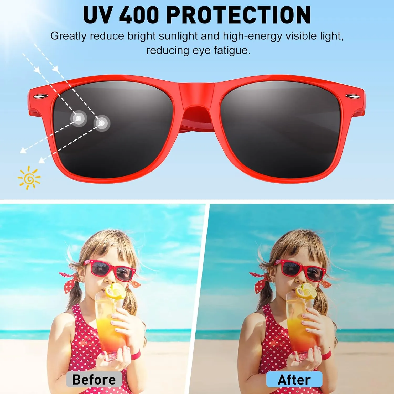 Morcheiong 8/16/32/48 Pack Kids Neon Color Sunglasses, Sunglasses Party Favor Goody Bag Fillers for Birthday Beach Pool Party