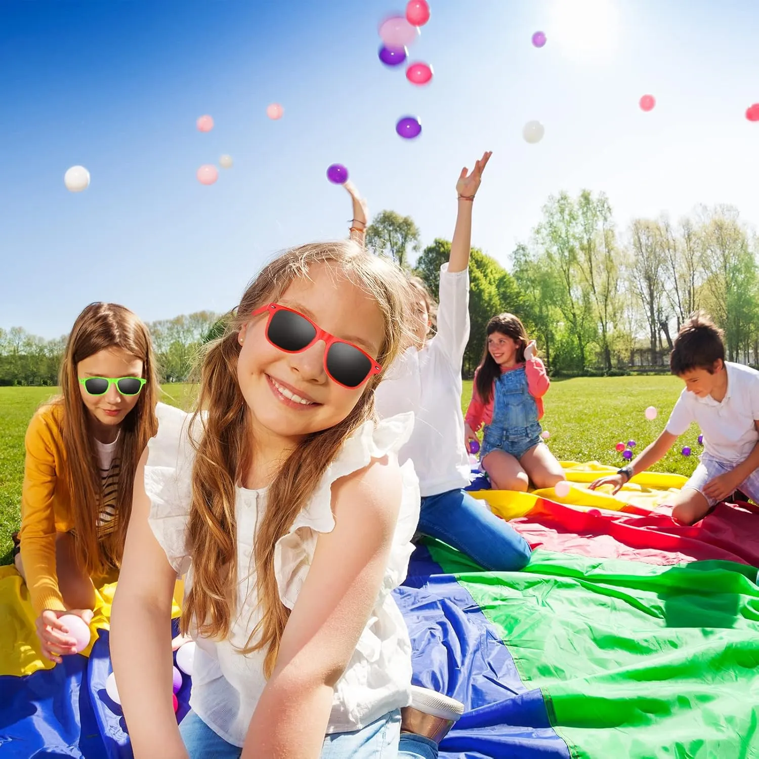 Morcheiong 8/16/32/48 Pack Kids Neon Color Sunglasses, Sunglasses Party Favor Goody Bag Fillers for Birthday Beach Pool Party