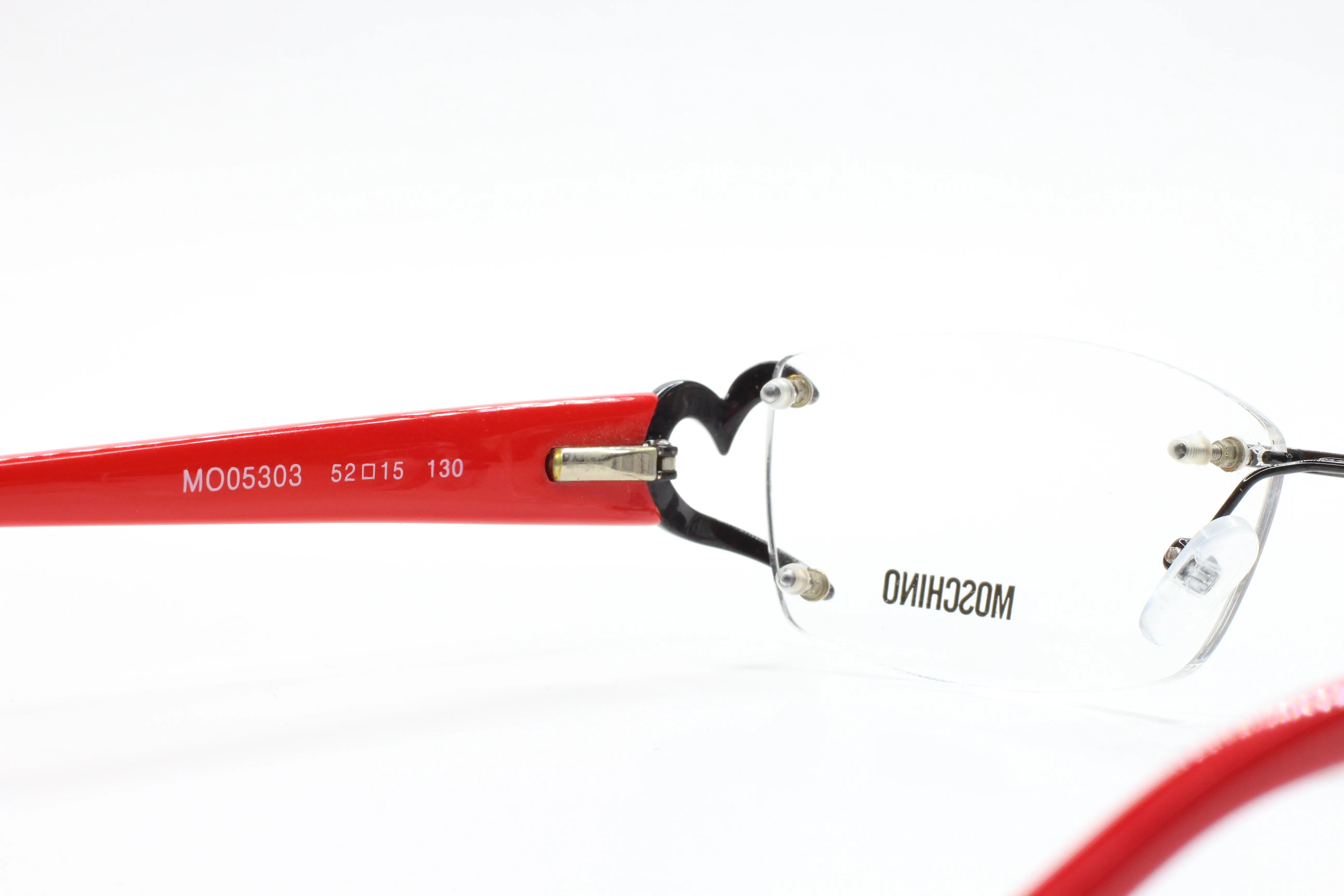 Moschino MO05303 Red Black Hearts Rimless Luxury Italy Eyeglasses