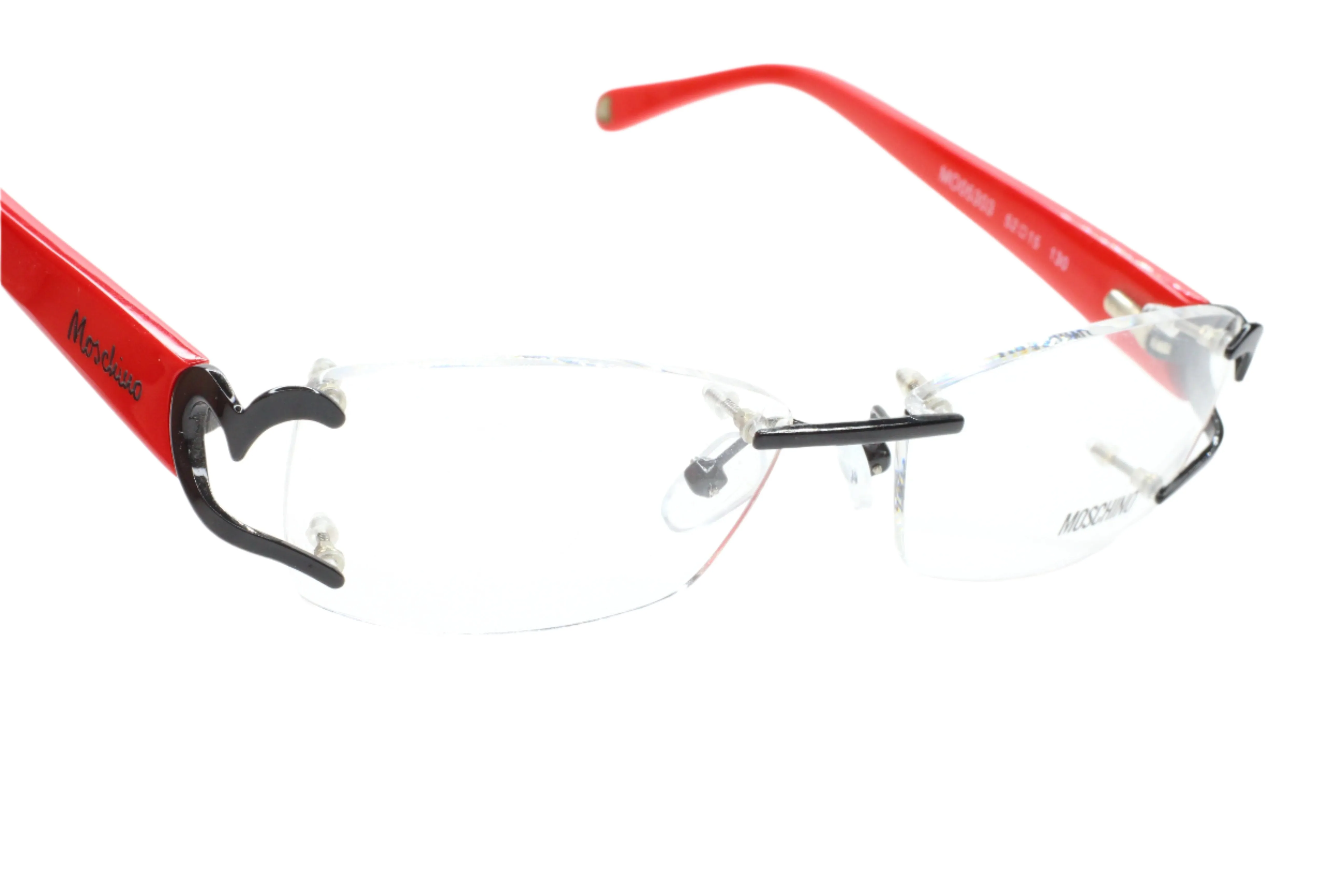 Moschino MO05303 Red Black Hearts Rimless Luxury Italy Eyeglasses