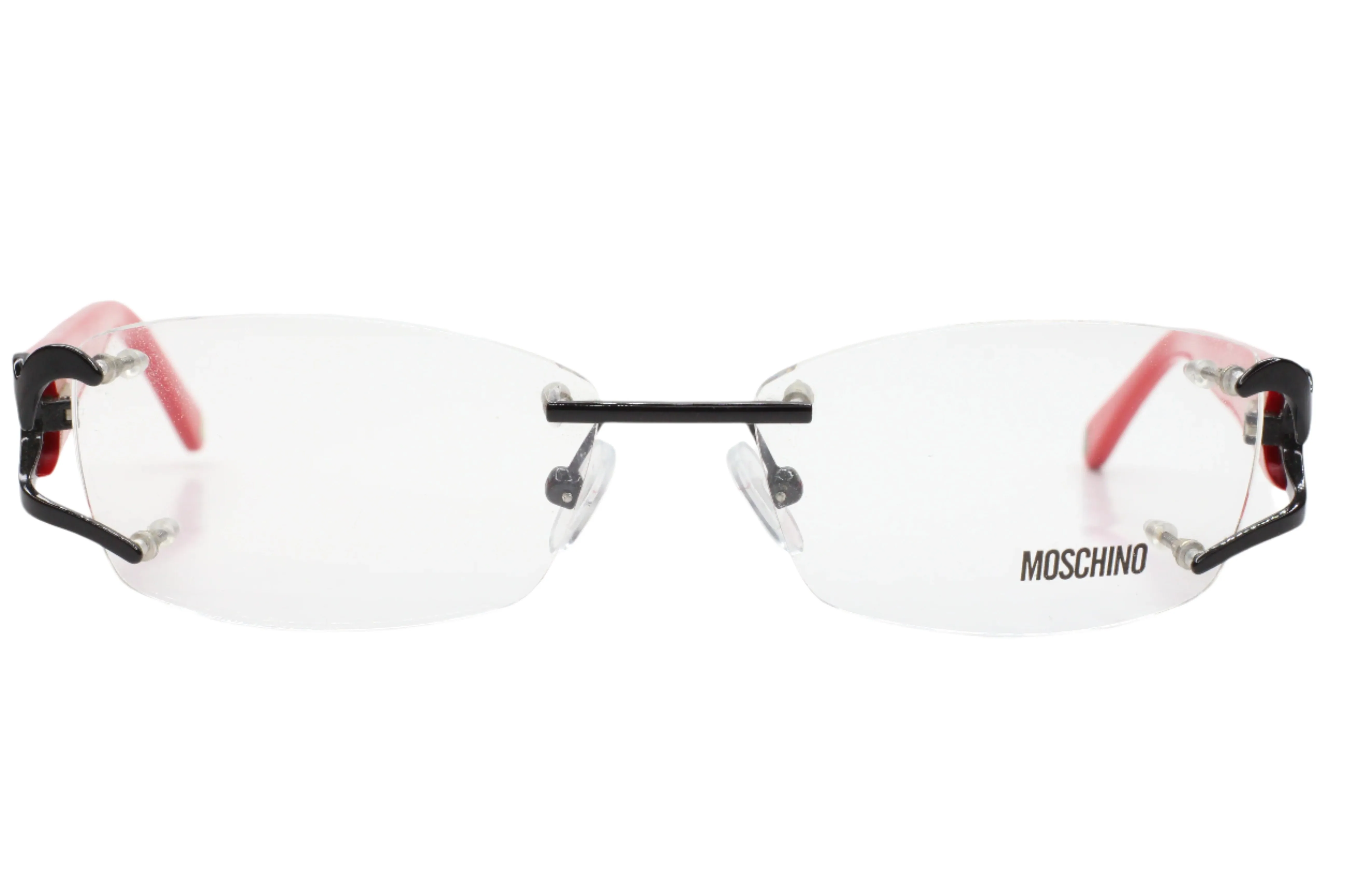 Moschino MO05303 Red Black Hearts Rimless Luxury Italy Eyeglasses