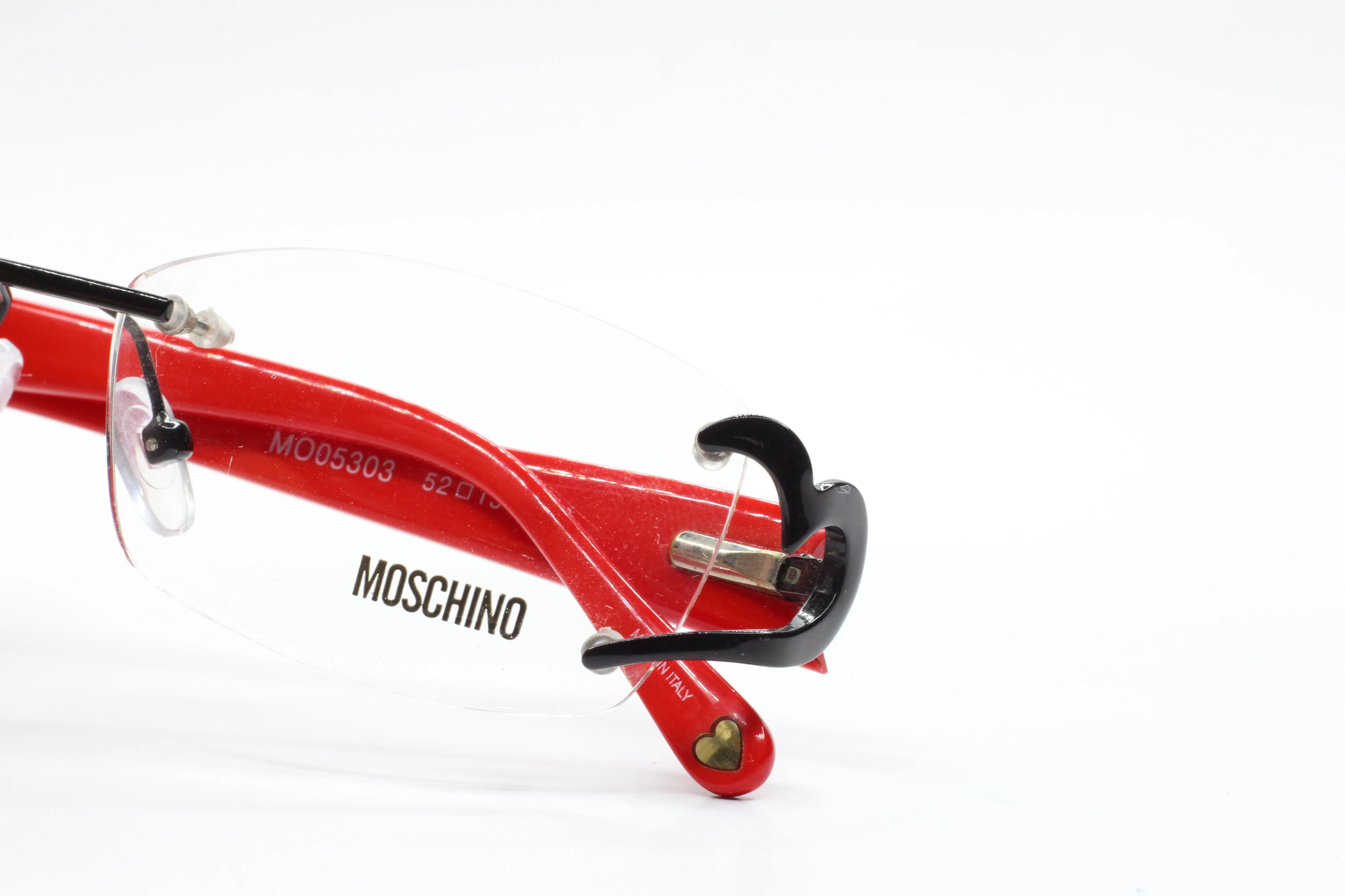 Moschino MO05303 Red Black Hearts Rimless Luxury Italy Eyeglasses