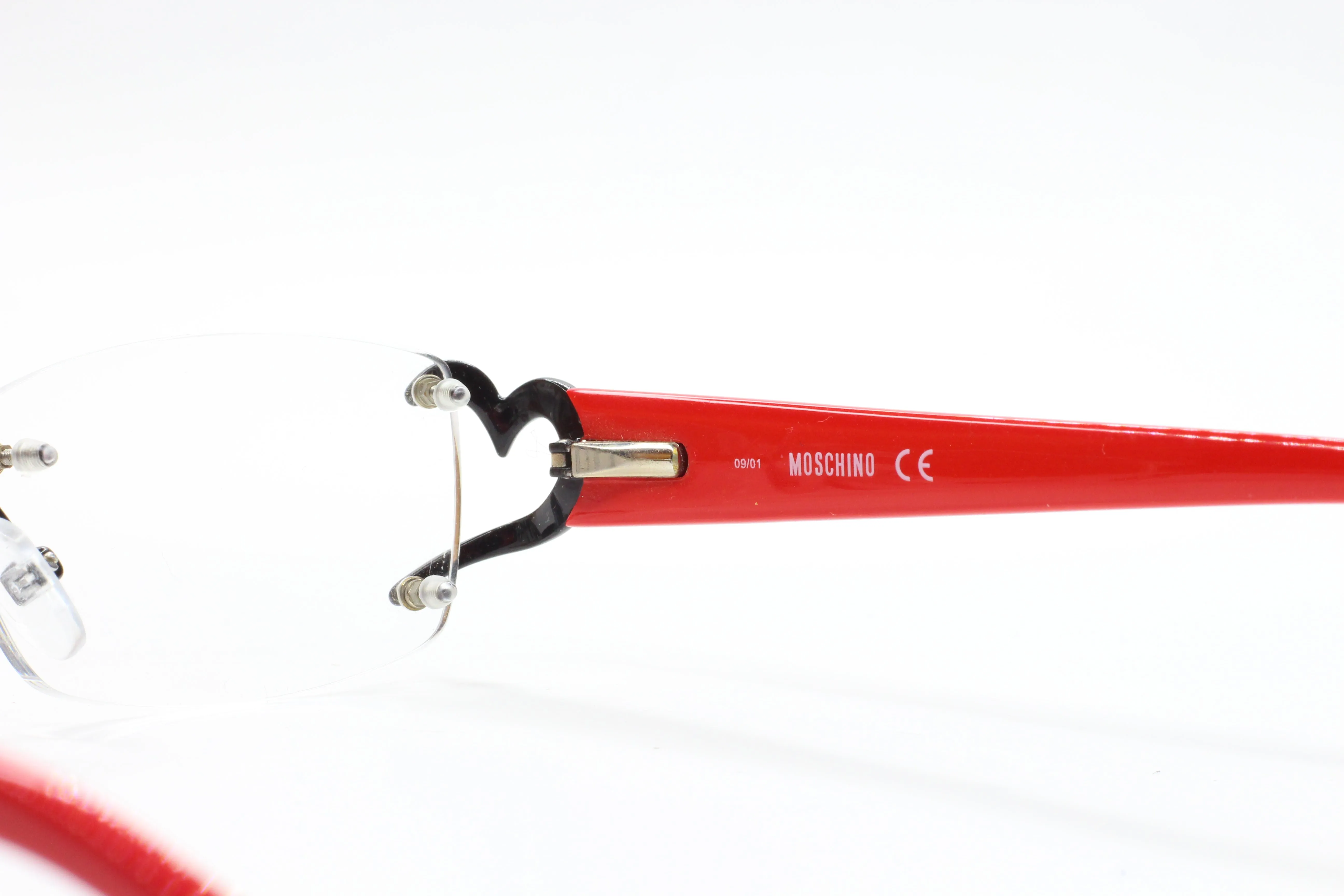 Moschino MO05303 Red Black Hearts Rimless Luxury Italy Eyeglasses