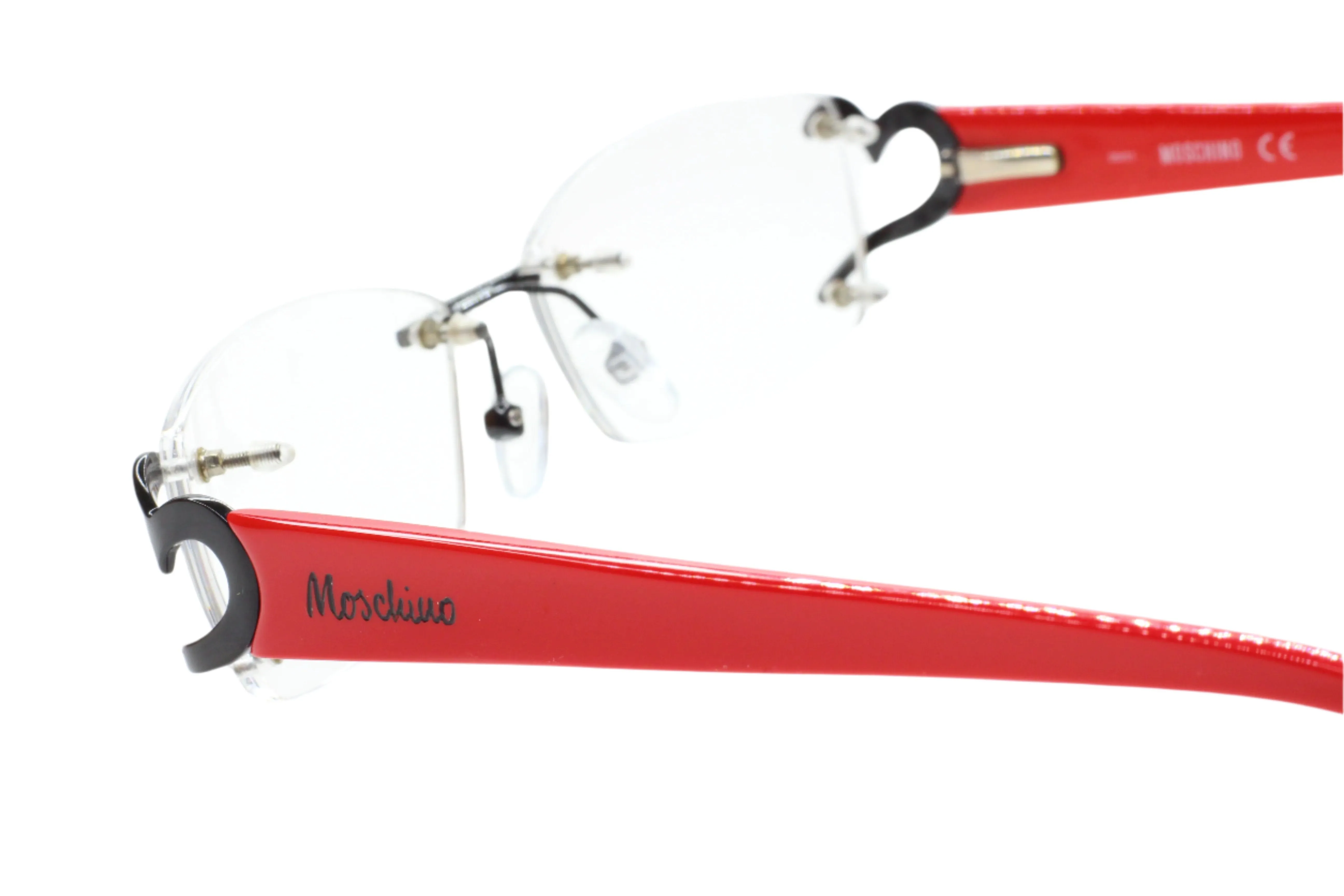 Moschino MO05303 Red Black Hearts Rimless Luxury Italy Eyeglasses