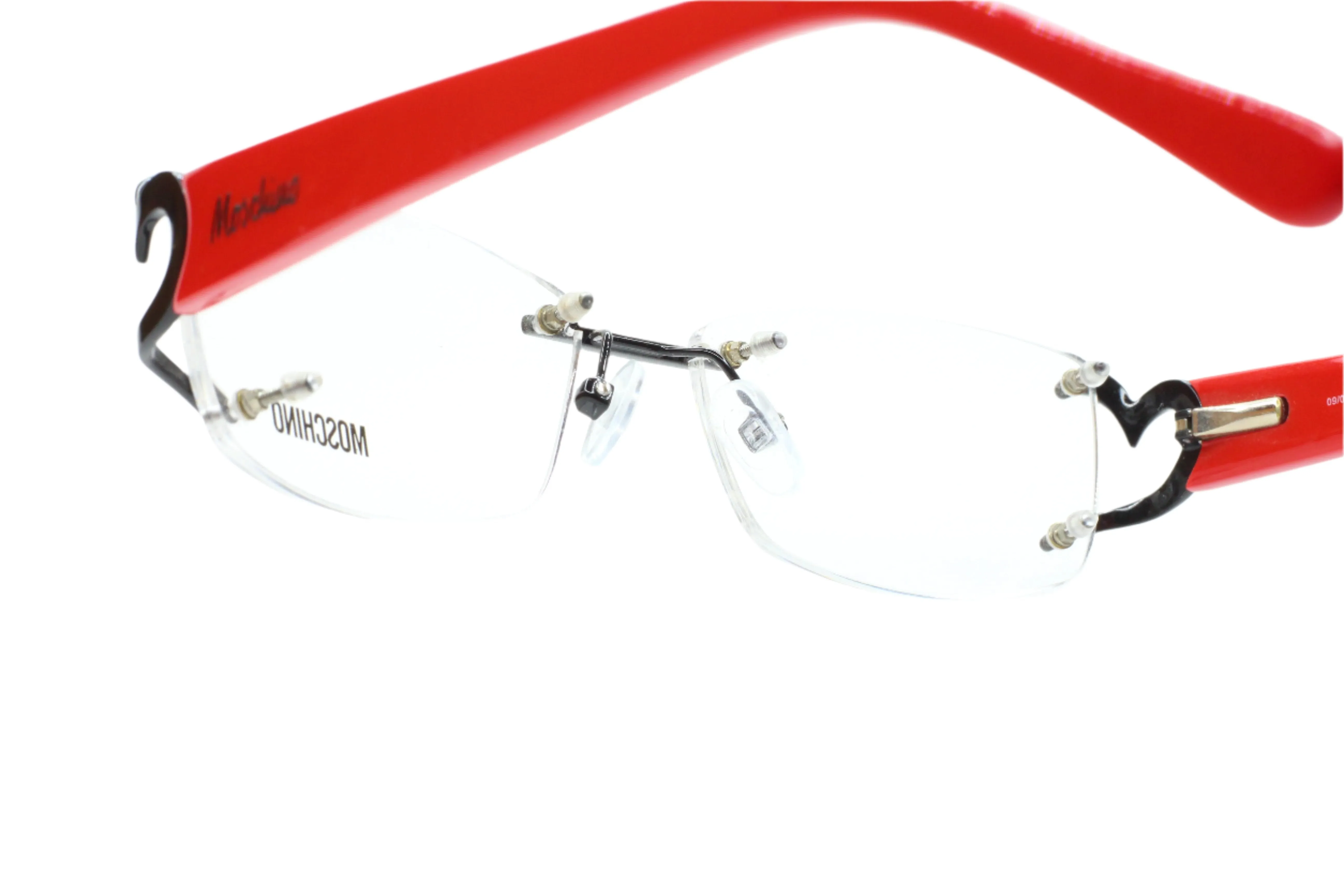 Moschino MO05303 Red Black Hearts Rimless Luxury Italy Eyeglasses