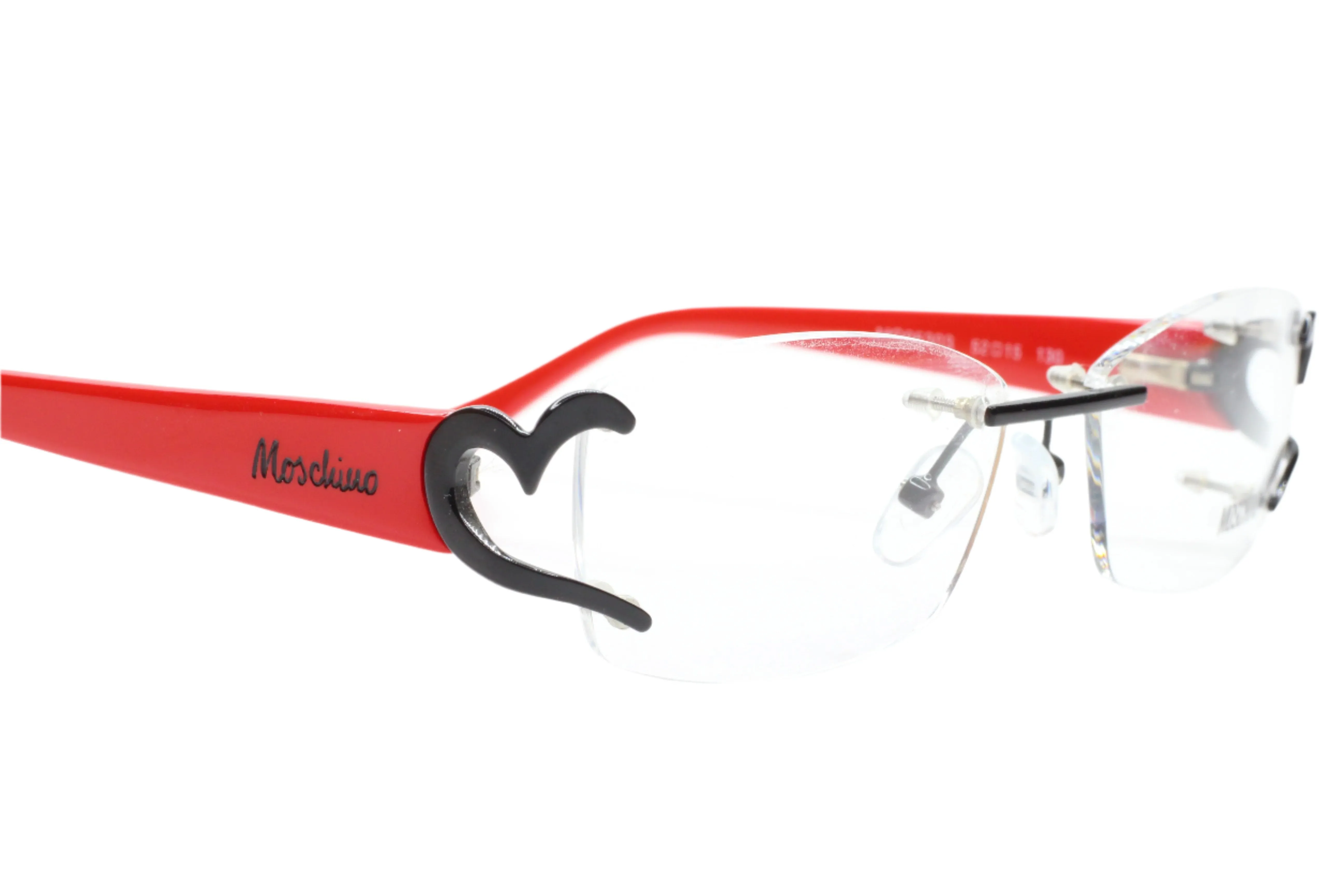 Moschino MO05303 Red Black Hearts Rimless Luxury Italy Eyeglasses