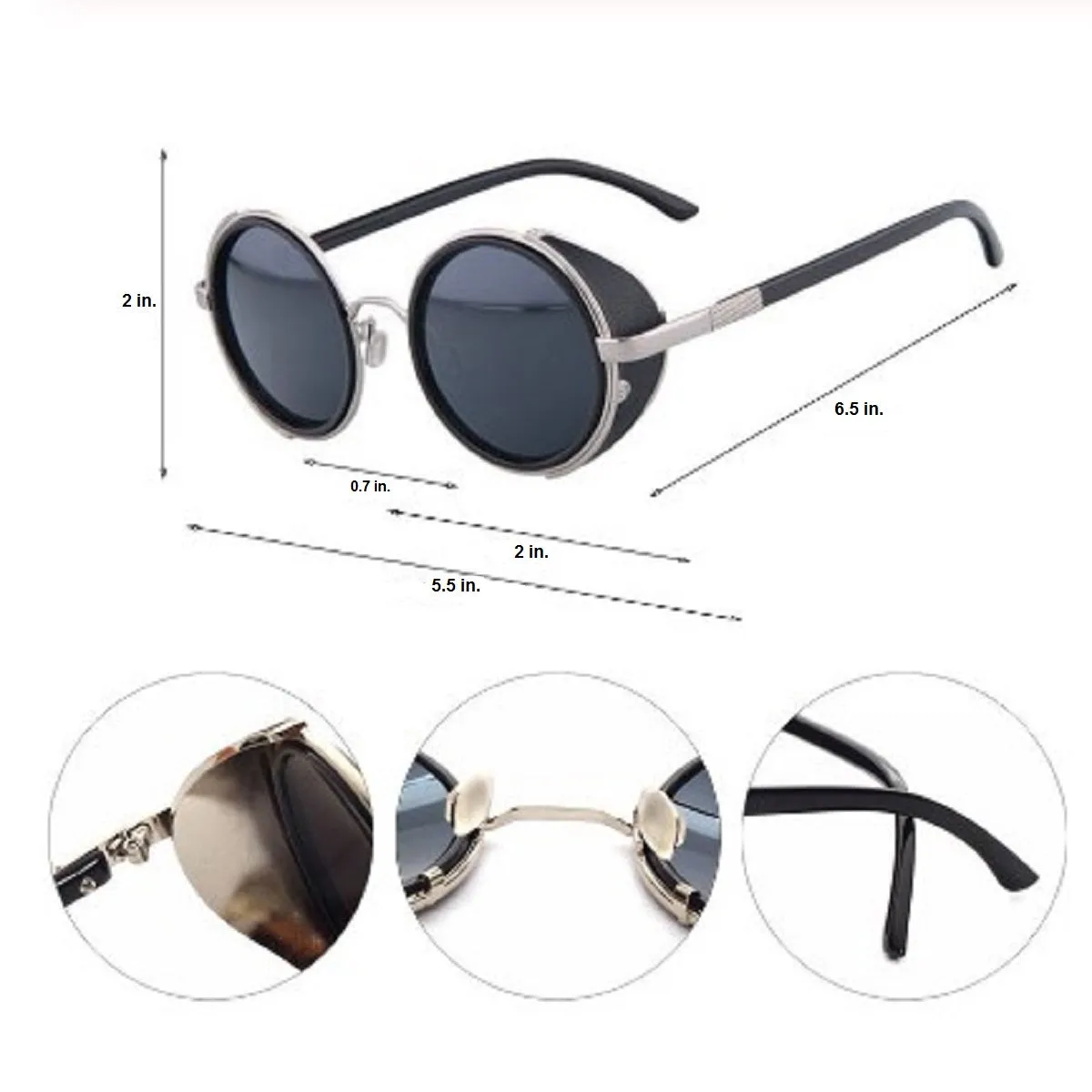 Motorcycle Vintage Round Sunglasses w/ UV 400 Protection, Black