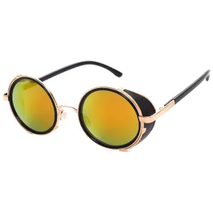 Motorcycle Vintage Round Sunglasses w/ UV 400 Protection, Golden/Red