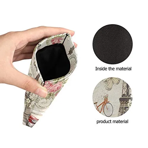 MOYYO Paris Eiffel Tower Vintage Car Eyeglass Pouch Squeeze Top Portable Sunglasses Bag Pouch PU Leather Eyeglass Goggles Case Cosmetic Holders Mulituse for Women Girl