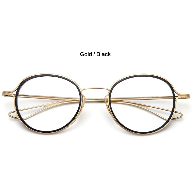 Muzz Men's Full Rim Oval Round Brushed Titanium Frame Eyeglasses Dlx22