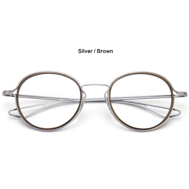 Muzz Men's Full Rim Oval Round Brushed Titanium Frame Eyeglasses Dlx22
