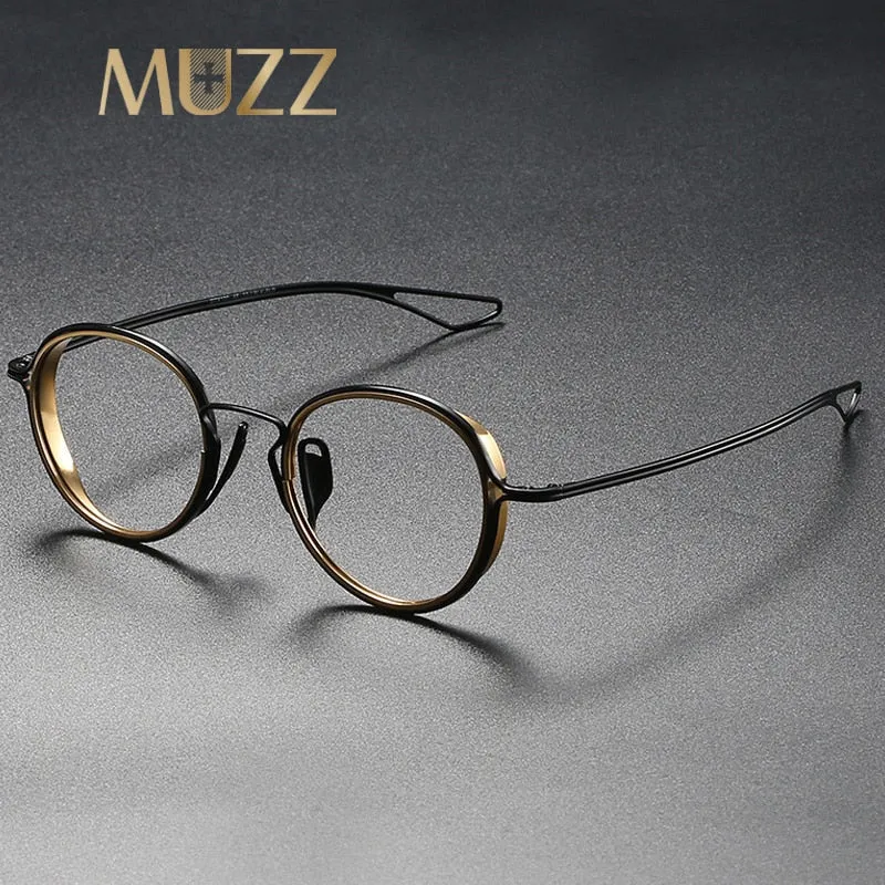 Muzz Men's Full Rim Oval Round Brushed Titanium Frame Eyeglasses Dlx22