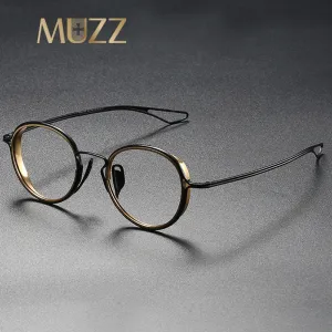 Muzz Men's Full Rim Oval Round Brushed Titanium Frame Eyeglasses Dlx22