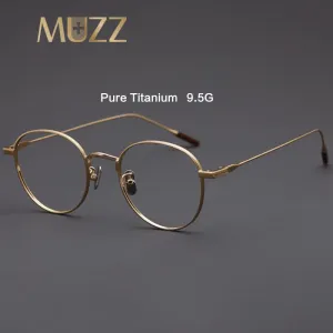 Muzz Men's Full Rim Round Titanium Frame Eyeglasses 8084