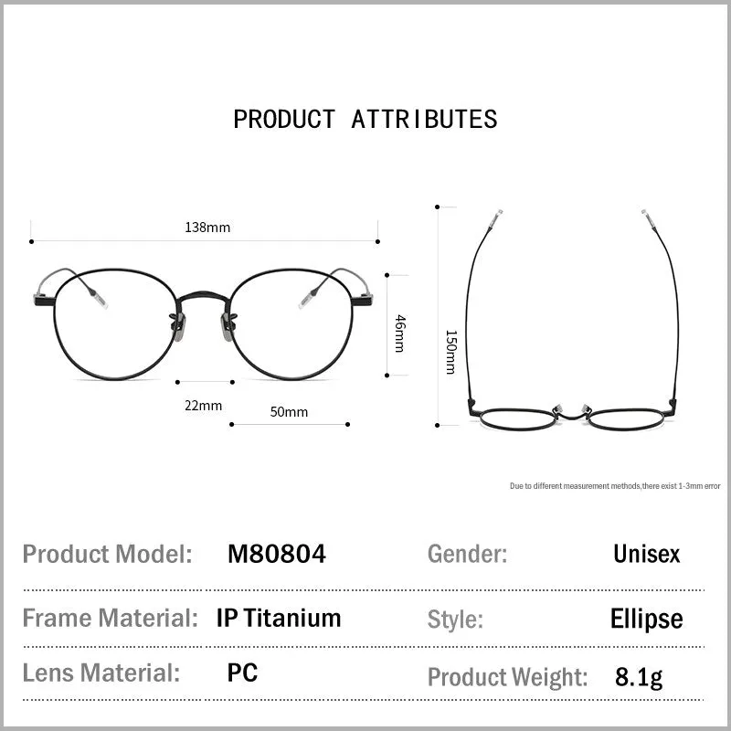 Muzz Men's Full Rim Round Titanium Frame Eyeglasses 8084