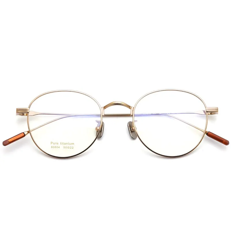 Muzz Men's Full Rim Round Titanium Frame Eyeglasses 8084