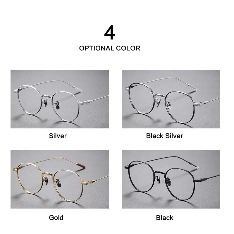 Muzz Men's Full Rim Round Titanium Frame Eyeglasses 8084