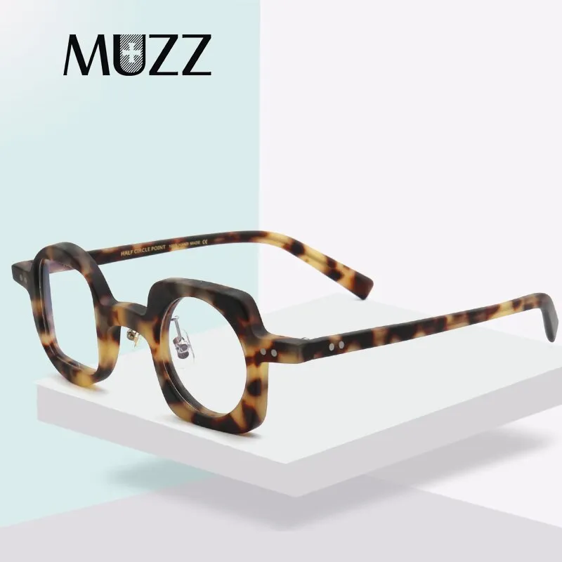 Muzz Men's Full Rim Square Round Asymmetric Acetate Frame Eyeglasses Hp259