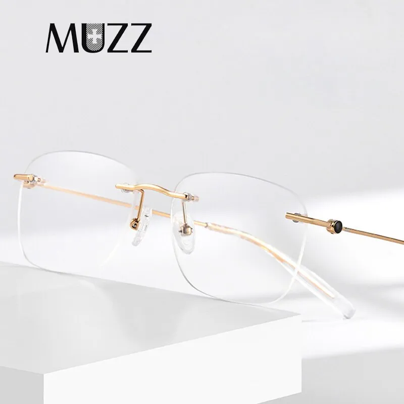 Muzz Men's Rimless Square Titanium Frame Eyeglasses 160221