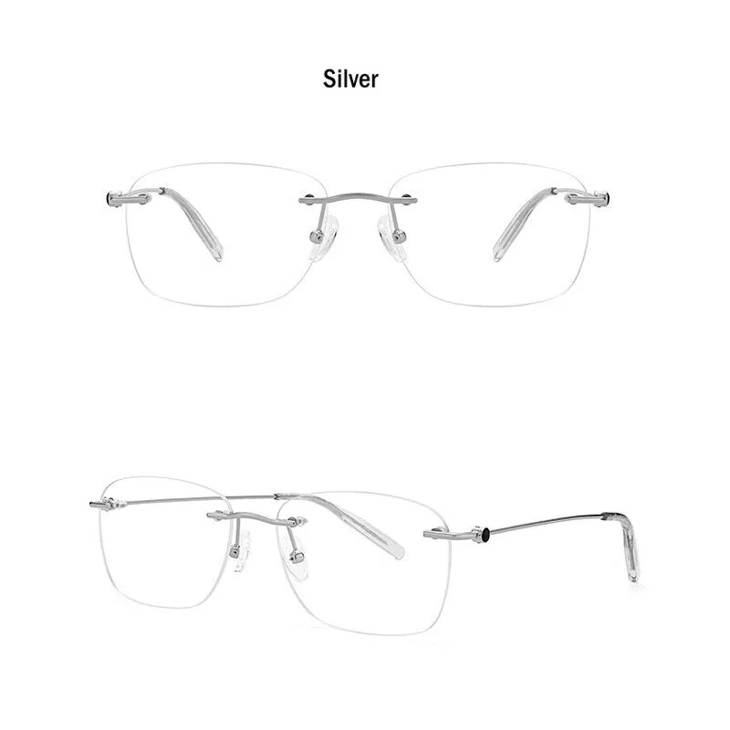Muzz Men's Rimless Square Titanium Frame Eyeglasses 160221