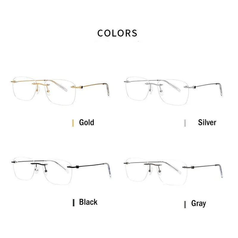 Muzz Men's Rimless Square Titanium Frame Eyeglasses 160221