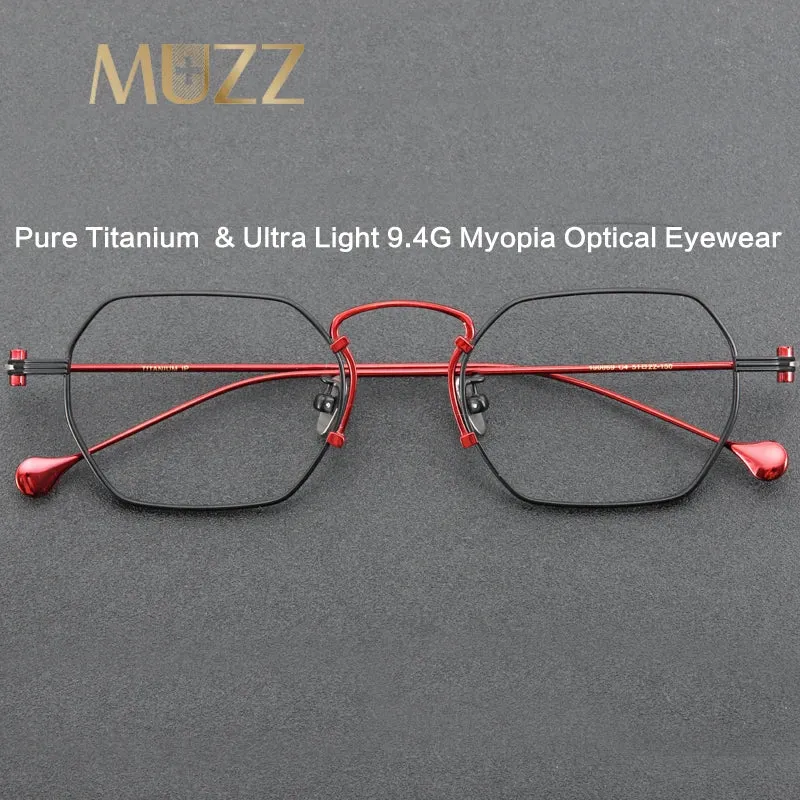 Muzz Unisex Full Rim Flat Top Square Titanium Eyeglasses 1969