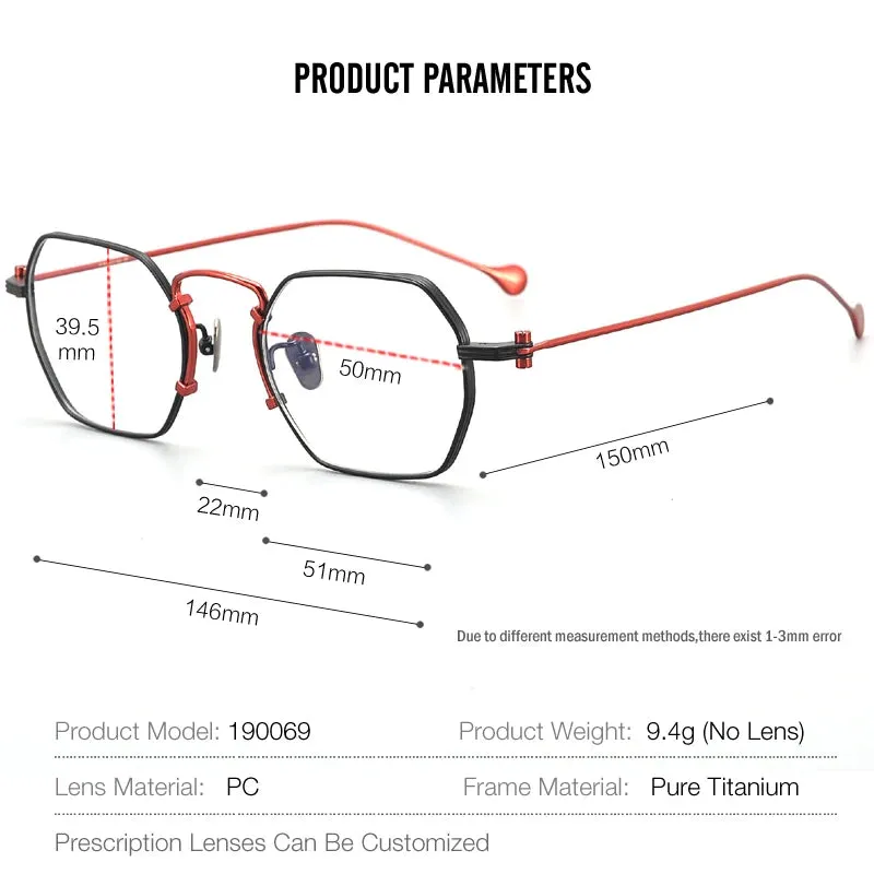 Muzz Unisex Full Rim Flat Top Square Titanium Eyeglasses 1969
