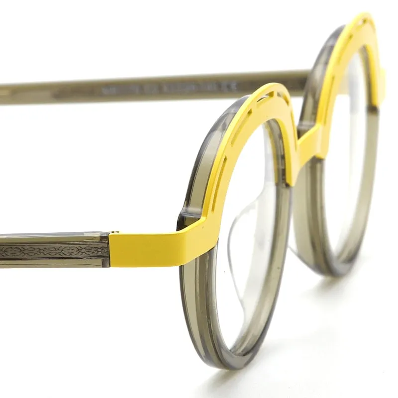 Muzz Unisex Full Rim Irregular Round Acetate Alloy Eyeglasses 1176