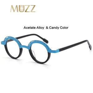 Muzz Unisex Full Rim Irregular Round Acetate Alloy Eyeglasses 1176