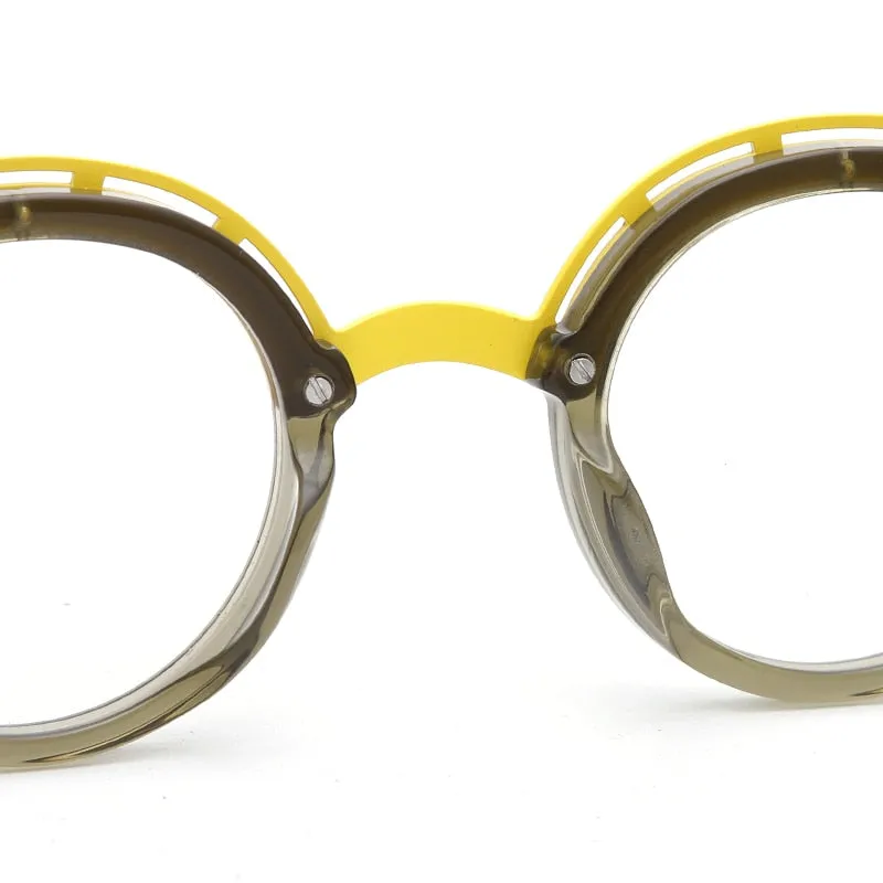 Muzz Unisex Full Rim Irregular Round Acetate Alloy Eyeglasses 1176