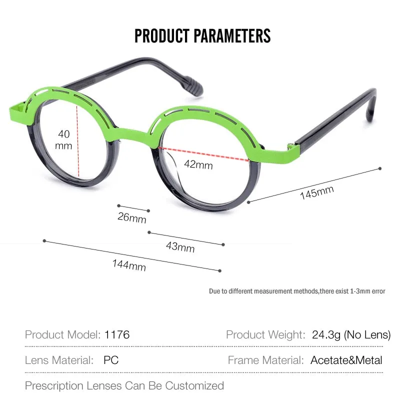 Muzz Unisex Full Rim Irregular Round Acetate Alloy Eyeglasses 1176