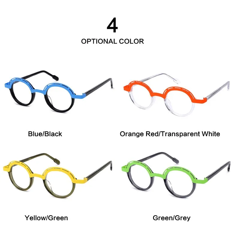 Muzz Unisex Full Rim Irregular Round Acetate Alloy Eyeglasses 1176