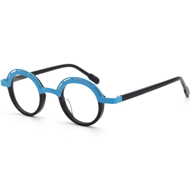 Muzz Unisex Full Rim Irregular Round Acetate Alloy Eyeglasses 1176