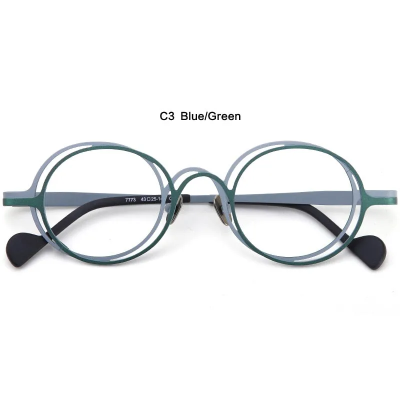 Muzz Unisex Full Rim Irregular Round Ip Titanium Eyeglasses T7773