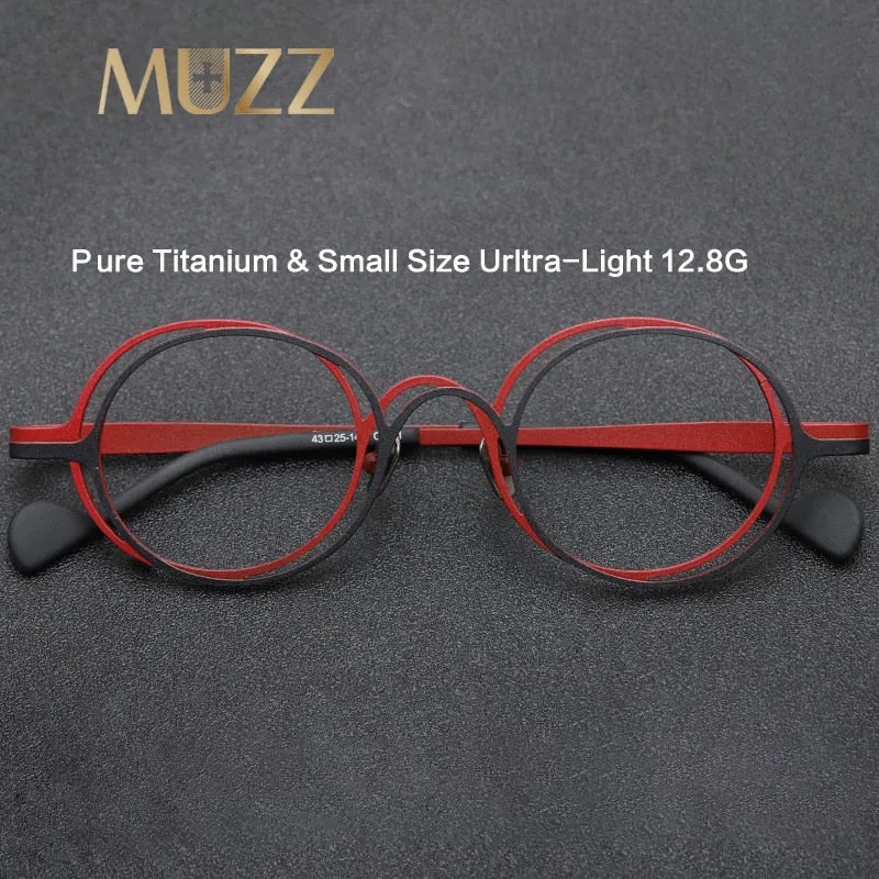 Muzz Unisex Full Rim Irregular Round Ip Titanium Eyeglasses T7773