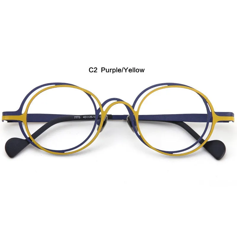 Muzz Unisex Full Rim Irregular Round Ip Titanium Eyeglasses T7773