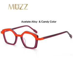 Muzz Unisex Full Rim Polygon Square Acetate Alloy Eyeglasses 1175