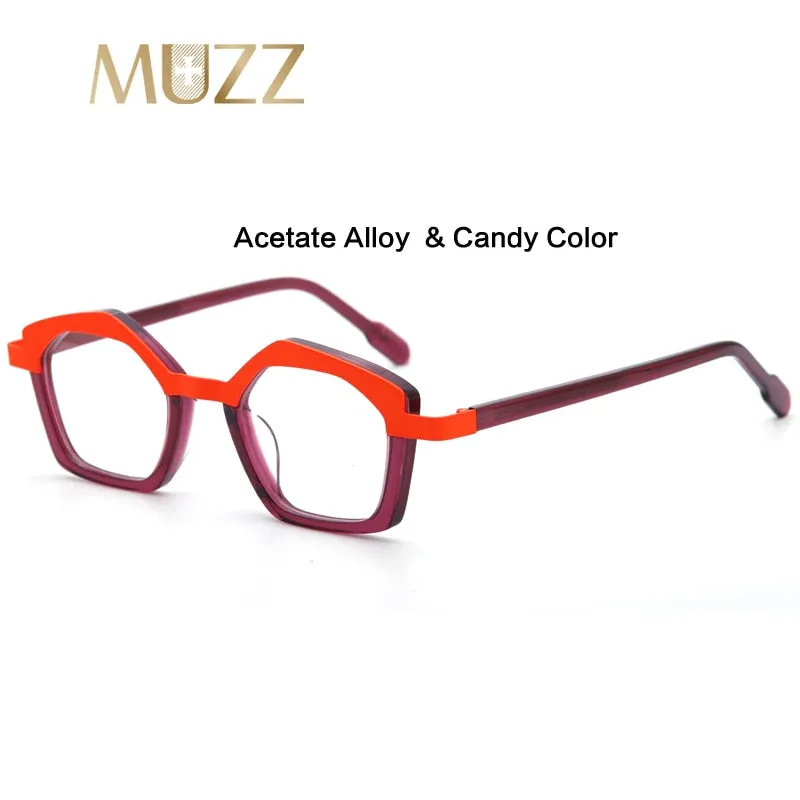 Muzz Unisex Full Rim Polygon Square Acetate Alloy Eyeglasses 1175