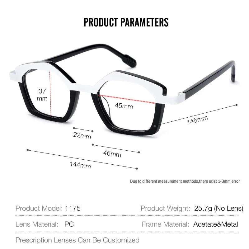 Muzz Unisex Full Rim Polygon Square Acetate Alloy Eyeglasses 1175